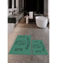 EVDEYA Dijital Baskılı Modern Yıkanabilir İkili Banyo Halısı Paspas Klozet Takımı, KLOZET-11-BEYAZ, (Yeşil)