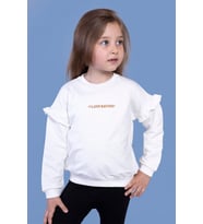 Toontoy Kız Çocuk Kolları Fırfır Detaylı Nakışlı Sweatshirt (Ekru)