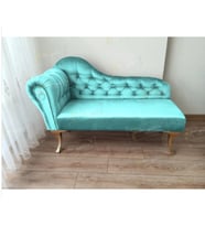 Dekoratif Bihter Koltuk Josefin Puf 110 cm Gold Ayak (Turkuaz)