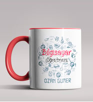 Kişiye Özel Bilgisayar Öğretmeni Tasarımlı Siyah Renk Kupa 2 (Kırmızı)