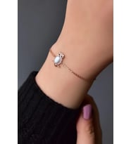 925 Ayar Gümüş Beyaz Opal Baykuş Bileklik (Rose)