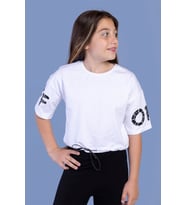 Toontoy Kız Çocuk Baskılı Crop Tişört (Beyaz)