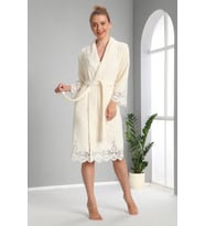 Krem Dantelli Bambo Cotton Bornoz set (Krem)