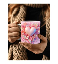 Kalp Baskılı 3D Tasarım Seramik Kupa Mug -  Kupa Bardak (02)