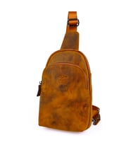 KANGAROO KINGDOM Hakiki Deri Crazy Horse Füme Erkek Body Bag Sırt Çantası 8155-ZF (Taba)