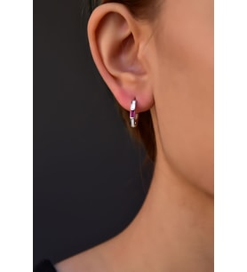 Papatya Silver 925 Ayar Gümüş Rodyum Kaplama Beyaz Mineli Taşlı Halka Küpe (Pembe)