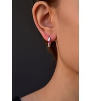 Papatya Silver 925 Ayar Gümüş Rodyum Kaplama Beyaz Mineli Taşlı Halka Küpe (Pembe)