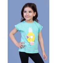 Toontoy Kız Çocuk Ananas Baskılı Tişört (Su Yeşili)