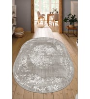 Dijital Baskılı Kaymaz Taban Yıkanabilir Oval Salon Halısı Mutfak Halısı Yolluk NDO-SD-260 (Gri)
