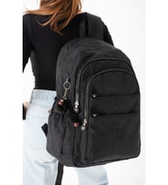 Büyük Boy Unisex Maymuncuk Hediyeli Su Geçirmez Kumaş Okul Seyahat Sırt Çantası (Siyah)