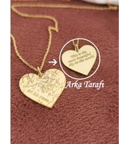 Kişiye Özel 925 Ayar Gümüş Kalp Tasarım Yıldız Haritası Kolye (Gold)