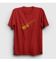 Presmono Unisex Haki Logo Rock Guitar T-Shirt 382791tt (Kırmızı)