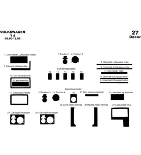 Meriç® VW Transporter T4 Ön Torpido Kaplama Maun 27 Parça 1990-1995 (Piano Black)