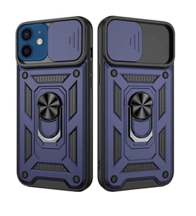 Apple iPhone 12 Uyumlu Kızaklı Kamera Korumalı Tank Kılıf (Lacivert)
