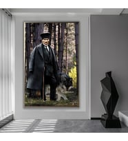 Metal Çerçeveli Atatürk Cam Tablo (Bronz)