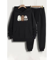 Unisex Kafadar Ayılar Baskılı Eşofman Takımı (Siyah)