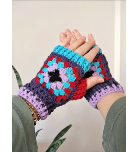 Boho Parmaksız Eldiven, Renkli Motif Eldivenler, El Yapımı Renkli Açık Parmak Eldiveni, Kemzey Handmade Giyim Aksesuarları (Mor)