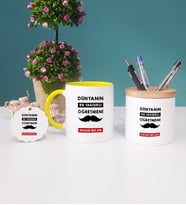Dünyanın En Yakışıklı Öğretmeni Kupa Bardak Kırmızı Kalemlik ve Anahtarlık (Model 5)
