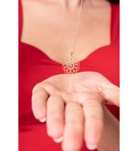 Yaşam Çiçeği Zirkon Taşlı 14K Gold Kaplama Kadın Kolye (Mor)