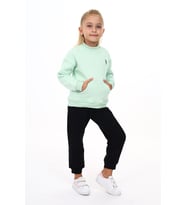 Toontoy Kız Çocuk Yarım Balıkçı Yaka Göğsü Nakışlı Eşofman Takım (Mint Yeşili)