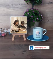 Matematik Öğretmeni Fotoğraflı Dekoratif Taş, Ahşap Altlıklı Türk Kahvesi Fincanı HediyeÖğretmenler Günü Hediyesi (Model 5)