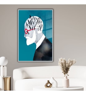 Metal Çerçeveli Cam Psikoloji Poliklinik Tablosu Sigmund Freud (Gümüş)