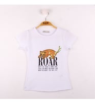 Toontoy Kız Çocuk Leopar Baskılı Pullu Tişört (Beyaz)