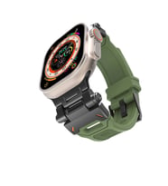 Watch Ultra 49mm KRD-108 Metal Başlıklı Silikon Kordon (Siyah-Yeşil)