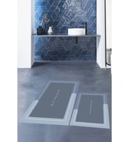 EVDEYA Dijital Baskılı Yıkanabilir Bathroom Yazılı Banyo Paspası Klozet Takımı, KLOZET-1-GRİ, (Mavi)