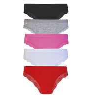 5li Kadın Pamuklu Paça Dantelli  Bikini Külot İç Çamaşırı Işık (Karışık)
