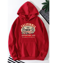 Unisex California Baskılı Kapüşonlu Sweatshirt (Kırmızı)