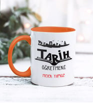Tarih Öğretmeni Tasarımlı Kişiye Özel Kupa Bardak (Turuncu)
