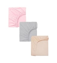 3 Adet 40x80 cm Anne Yanı Lastikli Penye Kumaş Bebek Çarşafı (Gri - Pembe)