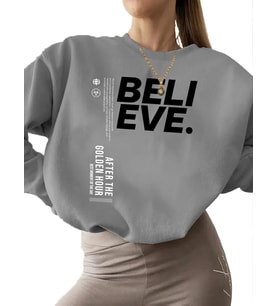 kalın Sweatshirt Bej kadın bisiklet yaka unisex Sweatshirt erkek 3 iplik şardonlu İnanın. sokak (Gri)
