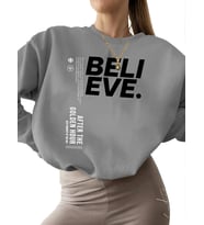 kalın Sweatshirt Bej kadın bisiklet yaka unisex Sweatshirt erkek 3 iplik şardonlu İnanın. sokak (Gri)