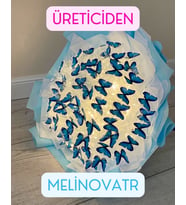 led ışıklı kelebek buketi, solmayan çiçek, hediye buket (Mavi)