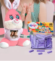 Kişiye Özel Peluş Tavşan Ve Renkli Micro Blocks Lego (Mor)
