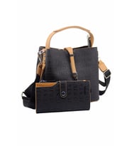 Just Polo Kilit Detaylı Kadın Kartlık ve Omuz Çanta Kombini PBU4002-1001 (Taba - Siyah)