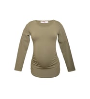 LuvmaBelly 2301-2309 Pamuklu Uzun Kollu Hamile T-Shirt (Haki)