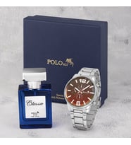 Polo Air Erkek Metal Kol Saati Ve Parfüm Seti Lacivert Hediyelik Kutusunda Kombin PL-0949E (Gümüş)