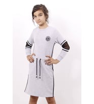 Toontoy Kız Çocuk Göğsü Armalı Şeritli Elbise ( Gri-Melanj)