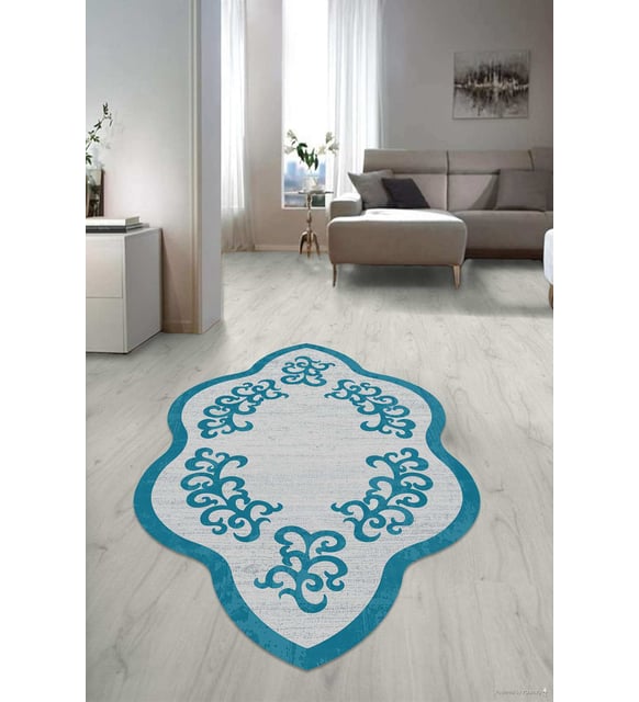 Dijital Baskılı Kaymaz Taban Yıkanabilir Lazer Kesim Salon Halısı Yolluk NLZR-HT-1021 (Turkuaz)