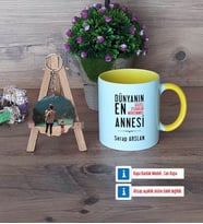 Anneler Günü Hediyesi Kupa Bardak Beyaz ve Fotoğraflı Ahşap Anahtarlık Hediye (Model 7)