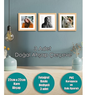 Doğal Ahşap Çereçve 3'lü(Fotoğraf Baskı Hediyeli) (Çok Renkli)