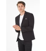 SPOSO G-221 İKİ DÜĞME TEK YIRTMAÇ PETEK DESENLİ ÖRME KUMAŞ BLAZER CEKET (Siyah)