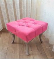 Kapitoneli Makyaj Pufu Ayak Ucu Puf Gümüş Ayak (45*45) (Pembe)