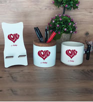 Love Sevgili Hediye Sepeti Kupa Bardak T Kulplu, Kalemlik ve Ahşap Telefon Standı Sevgiliye Sevgililer Günü Hediyesi (Model 6)