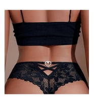 Intive Arkası Kalp Aksesuarlı Yumuşak Dantelli Brazilian Tanga (Siyah)