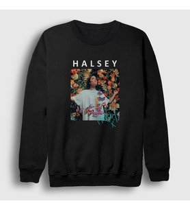 Presmono Unisex Beyaz Poster Love And Power Halsey Sweatshirt 461143tt (Siyah)