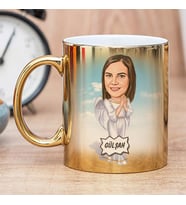 Kadına Hediye İsme Özel Melek Karikatürlü Kupa Bardak (Gold)